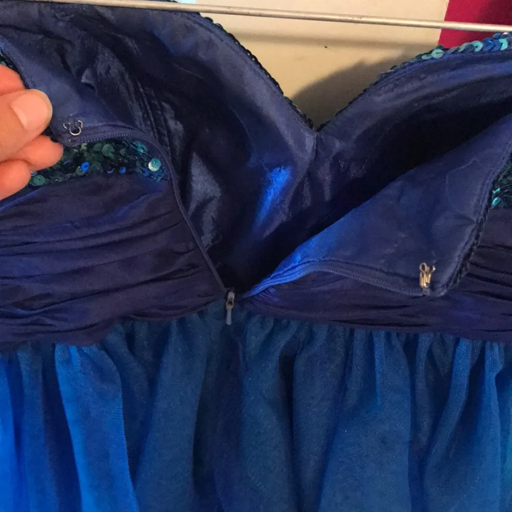 Blue Sequined Strapless Homecoming Dress - Image 4