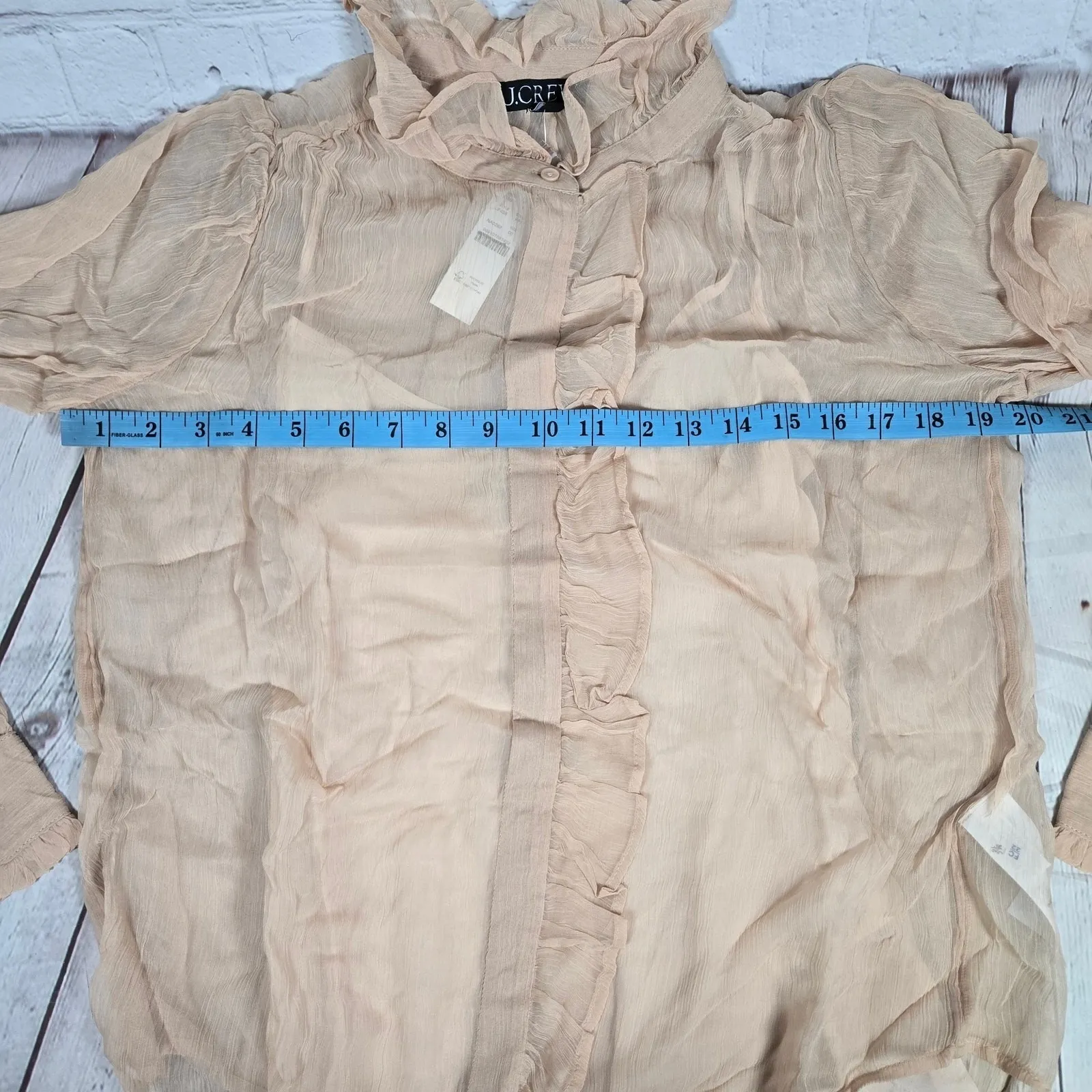 J. Crew‎ Ruffle button-up shirt in crinkle chiffon in Pale Pine 00 NWT - Image 10