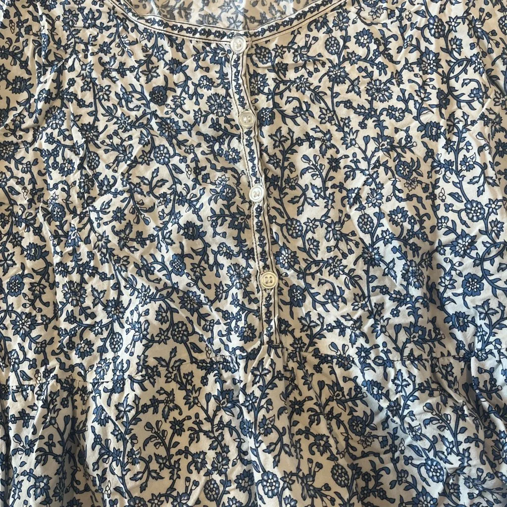 Max Studio XL Floral Blouse Balloon Sleeve Peplum Top Cottagecore Boho Blue - Image 4