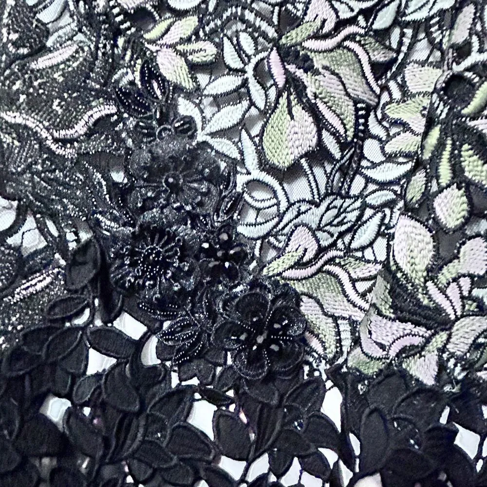 NEW ML Moniqu Lhuillier Floral Lace Embellished Beaded Cocktail Sheath Dress 14 - Image 9