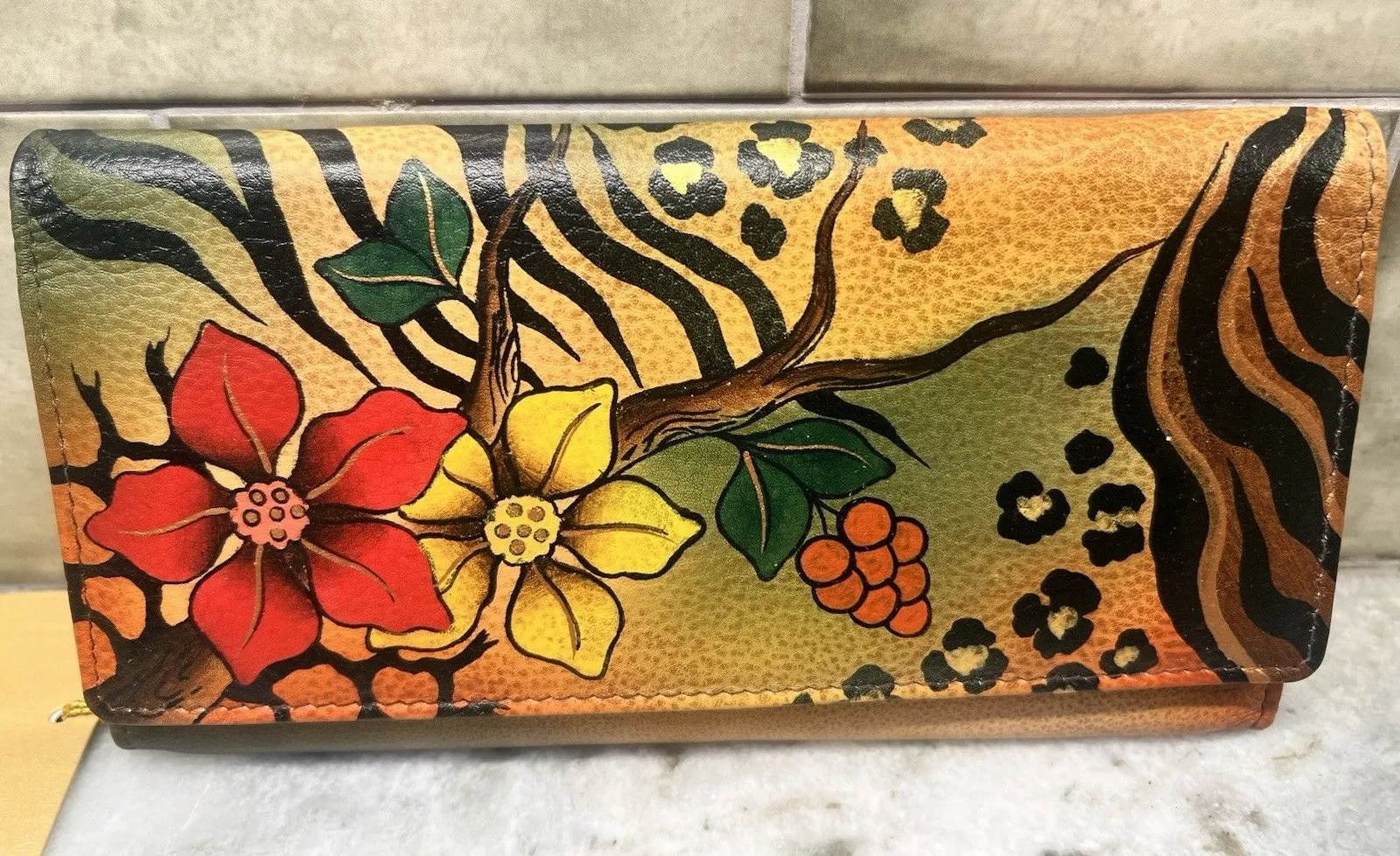 Anuschka Women's Wallet Floral Leopard Tiger Design Trifold Credit Bills Coins - Image 1