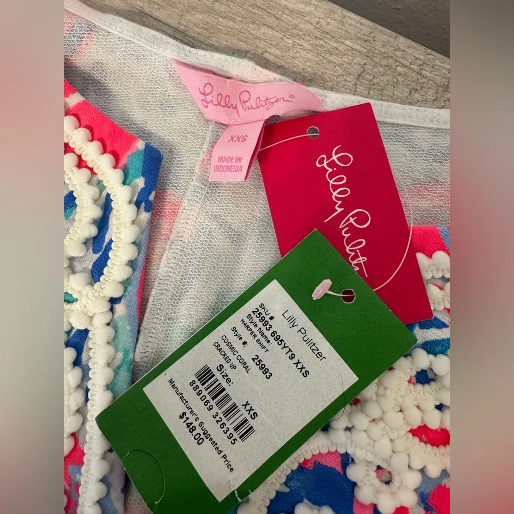 Lilly Pulitzer Harper Shift Dress Cosmic Coral Cracked Up Lobster Roll NWT XXS - Image 8