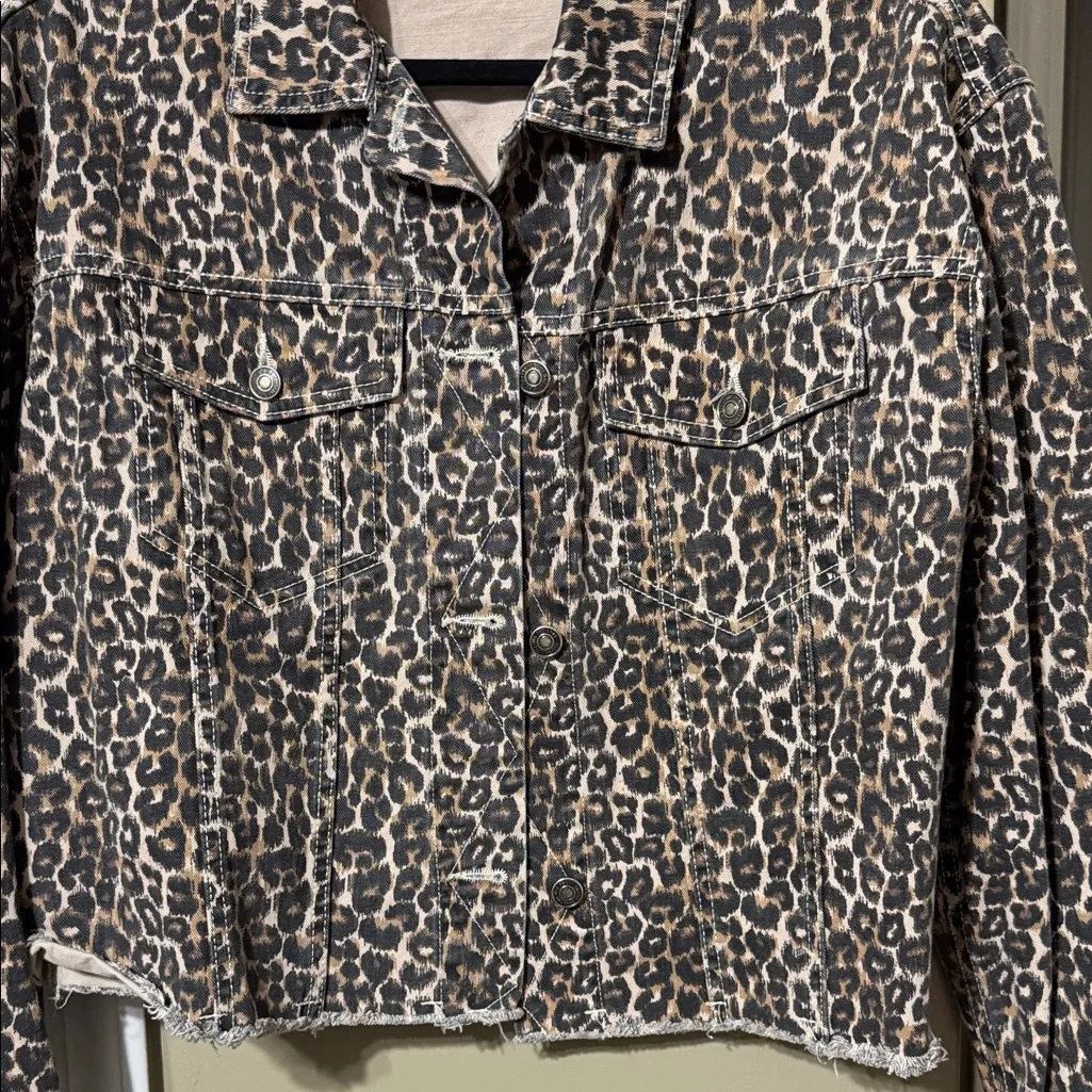 Free People Leopard Print Jean Jacket - Image 4