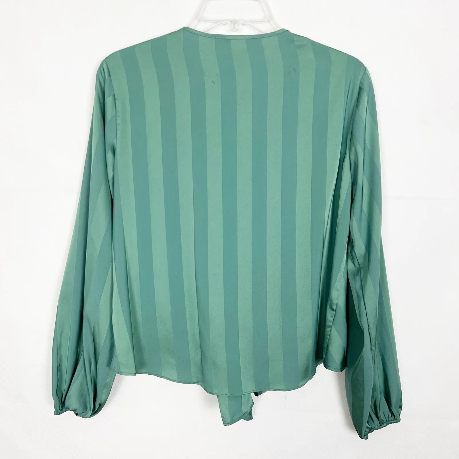 Lush Balloon Sleeves Tie-Front Striped Green Top XS - Image 7