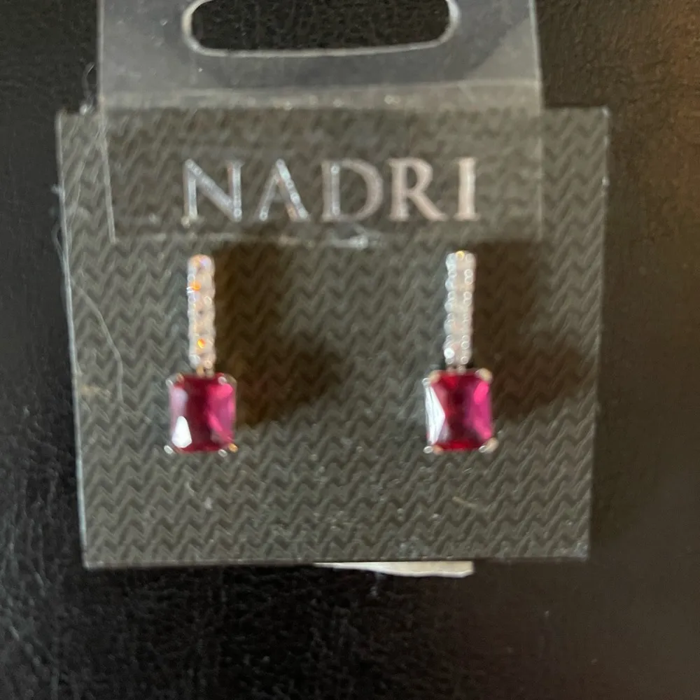 New NADRI Elegant Ruby Color & CZ Drop Earrings Silver - Image 4