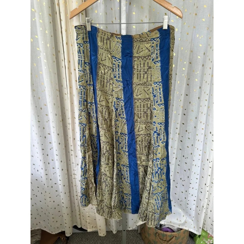 Zenergy Bali Batik Women's Hand Painted Mix Media Pull On Skirt A Line Skirt S Green - Image 2