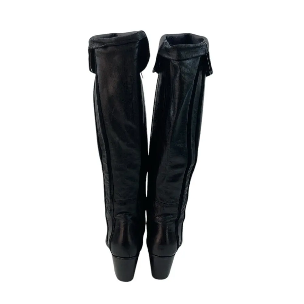 *Vero Cuoio Boots Womens Sz 36 Black Leather Knee High Fold Over Classic Luxury - Image 5