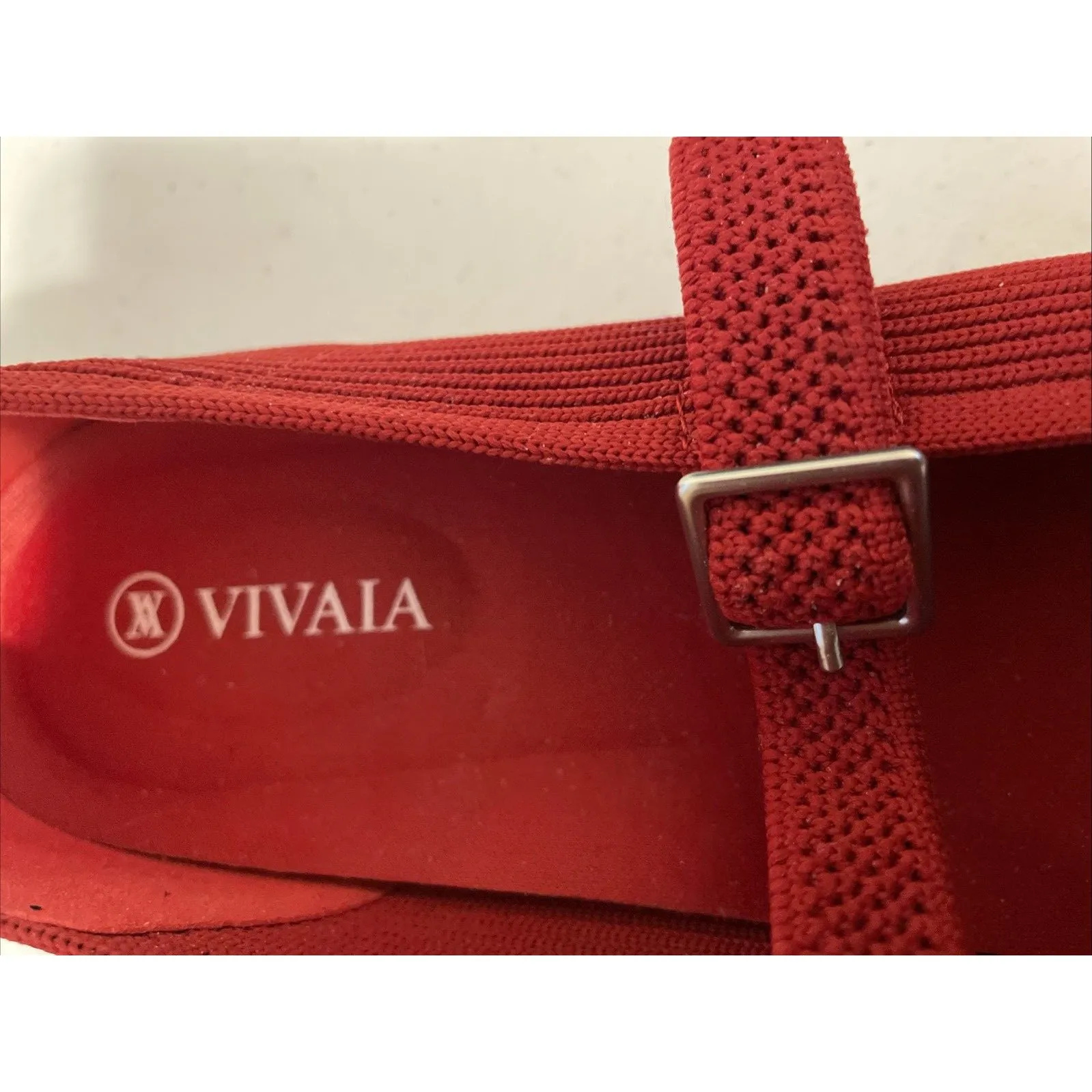 Vivaia Ruby Red Margot Mary Jane Flats Square Toe Knit Shoes Women’s 7.5 38.5 - Image 8