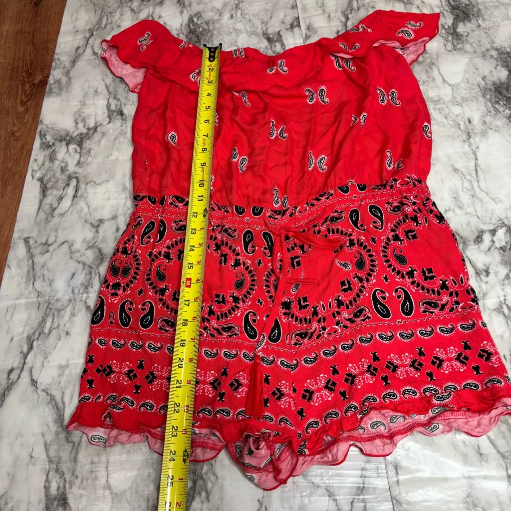 VENUS Y2K Red Romper Ruffle off shoulder paisley print pattern Size small retro - Image 4