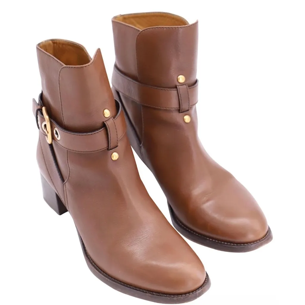 Chloe brown leather ankle buckle boots - Image 2