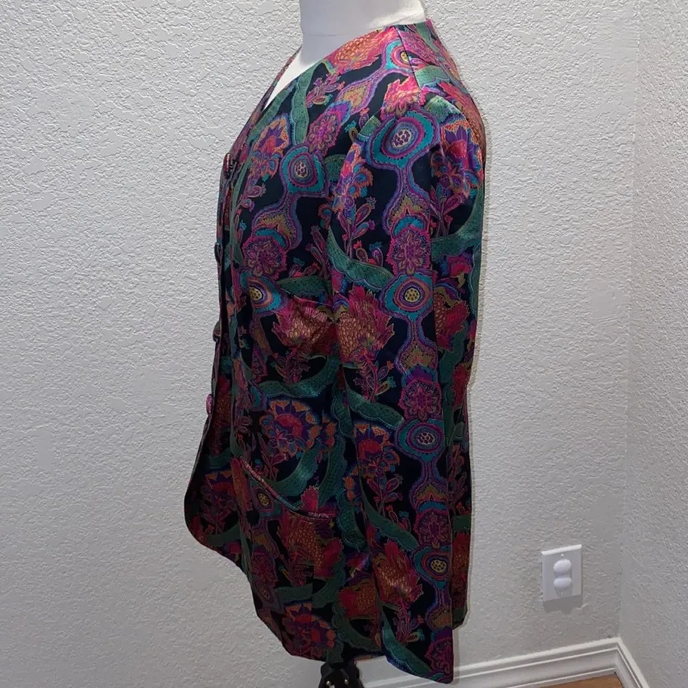Paul Stanley Woman Vintage Colorful Silk Long Button Blazer EUC Sz 16 - Image 4