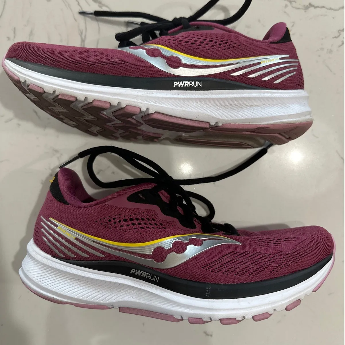 Saucony Women's Ride 14 Running Sneaker Quartz/Vizigold, Size 7, EUC - Image 1