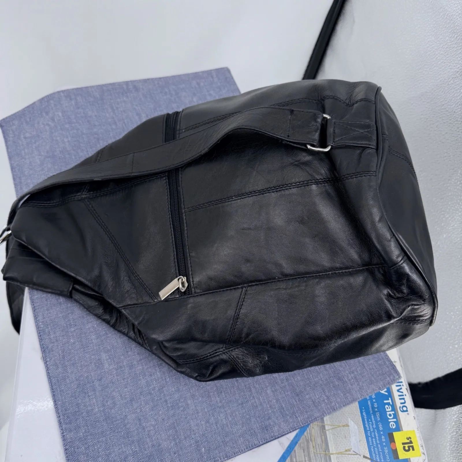 Black Leather Patchwork Sling Backpack Bag Unisex Travel Gender Neutral Classic - Image 2