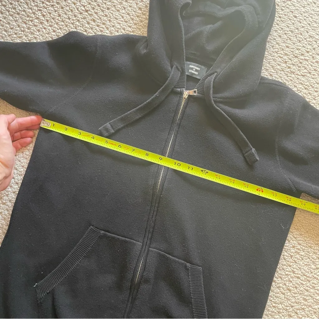 Super Dry Thick Black Wool Knit Minimalist Goth Streetwear Hoodie Jacket Size 10 - Image 7