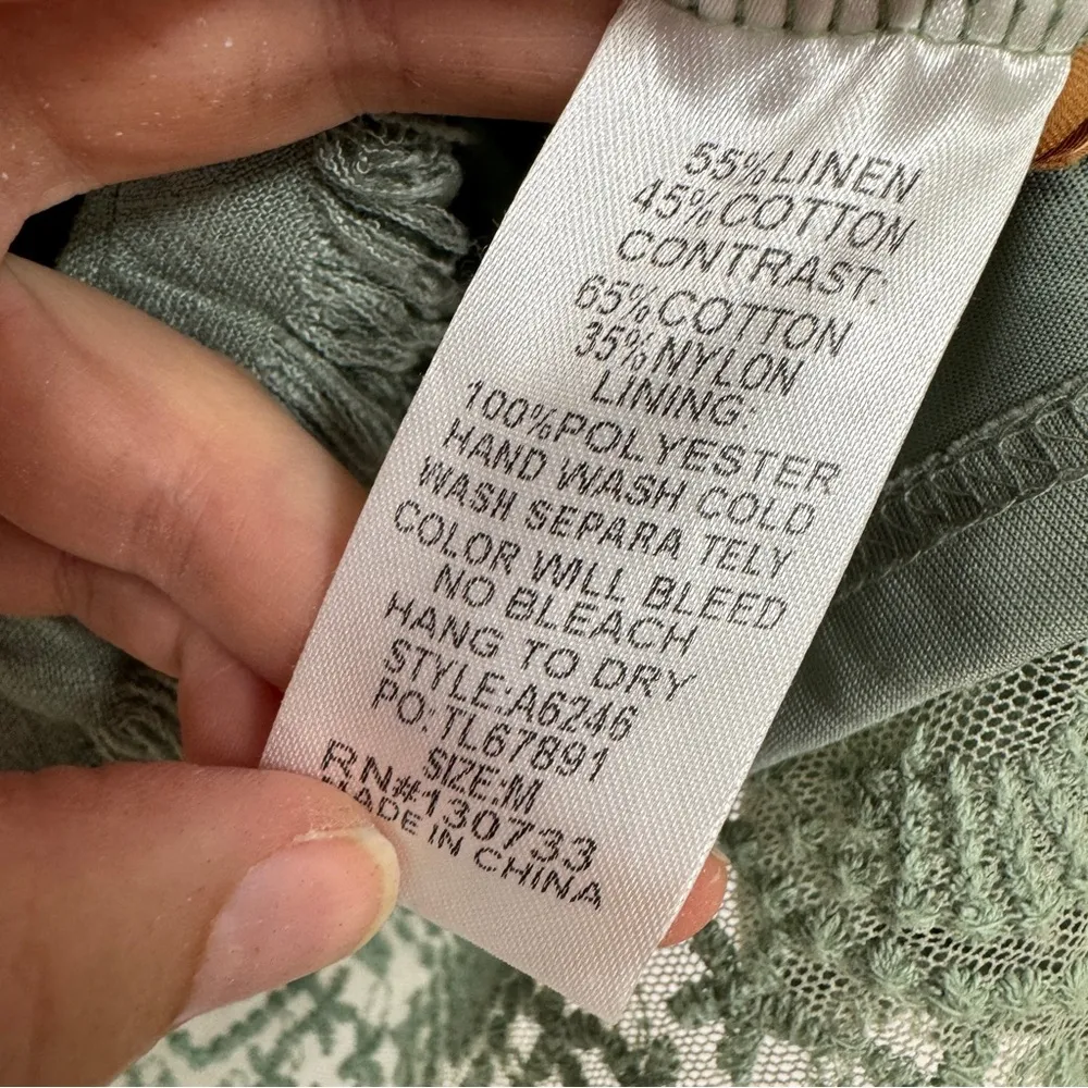 Umgee Mint Green Linen Blend Blouse Womens M Lace Back Summer Beachy Casual Top - Image 8