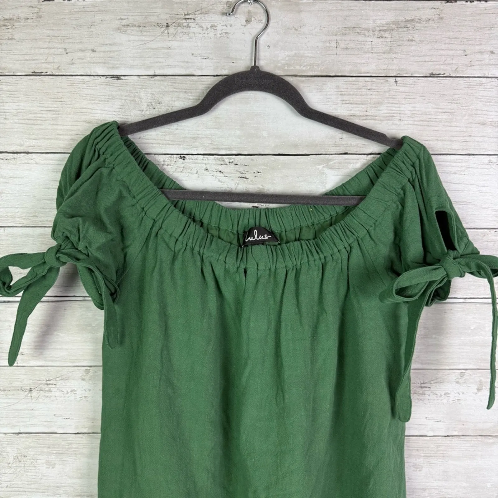 Lulus Al Fresco Evenings Olive Green Off-the-Shoulder Dress Size Large - Image 3