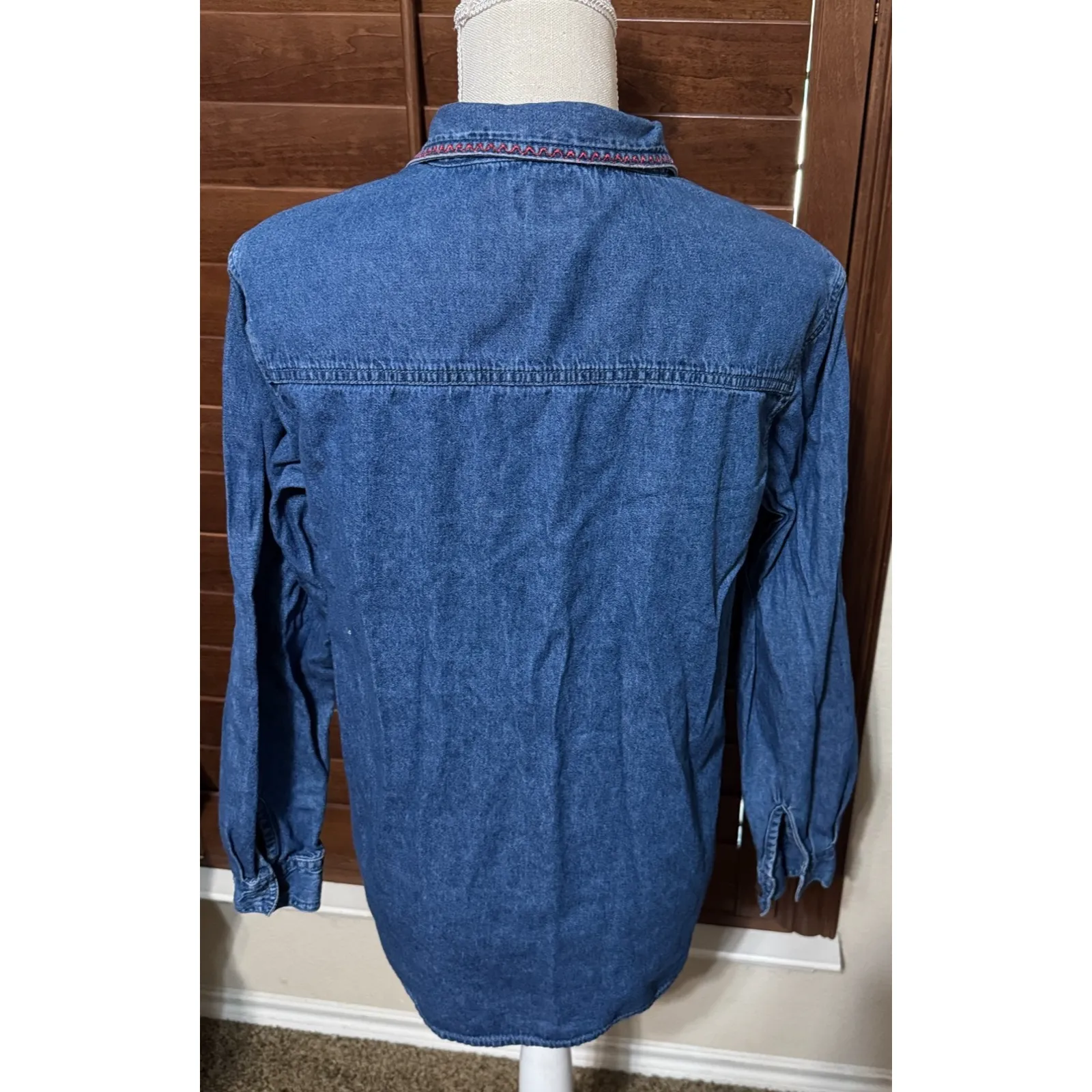 Vintage Bobbie Brooks Denim Embroidered Coffee Tea Cocoa Shirt Blouse M 8/10 Blue Size M - Image 6