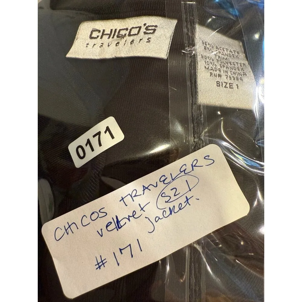 Chicos Travelers Black Slinky Button Down Jacket/ Crushed Velvet Paisley Sz1/M-8 - Image 3