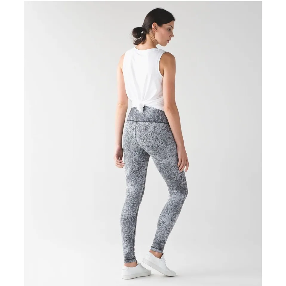 Lululemon Wunder Under Hi-Rise Pant Luon Spray Jacquard White‎ Black Size 6 EUC - Image 9