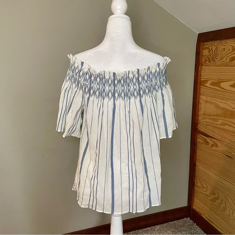 1. State Blue & White Smocked Off The Shoulder Top Large NWT - Image 5