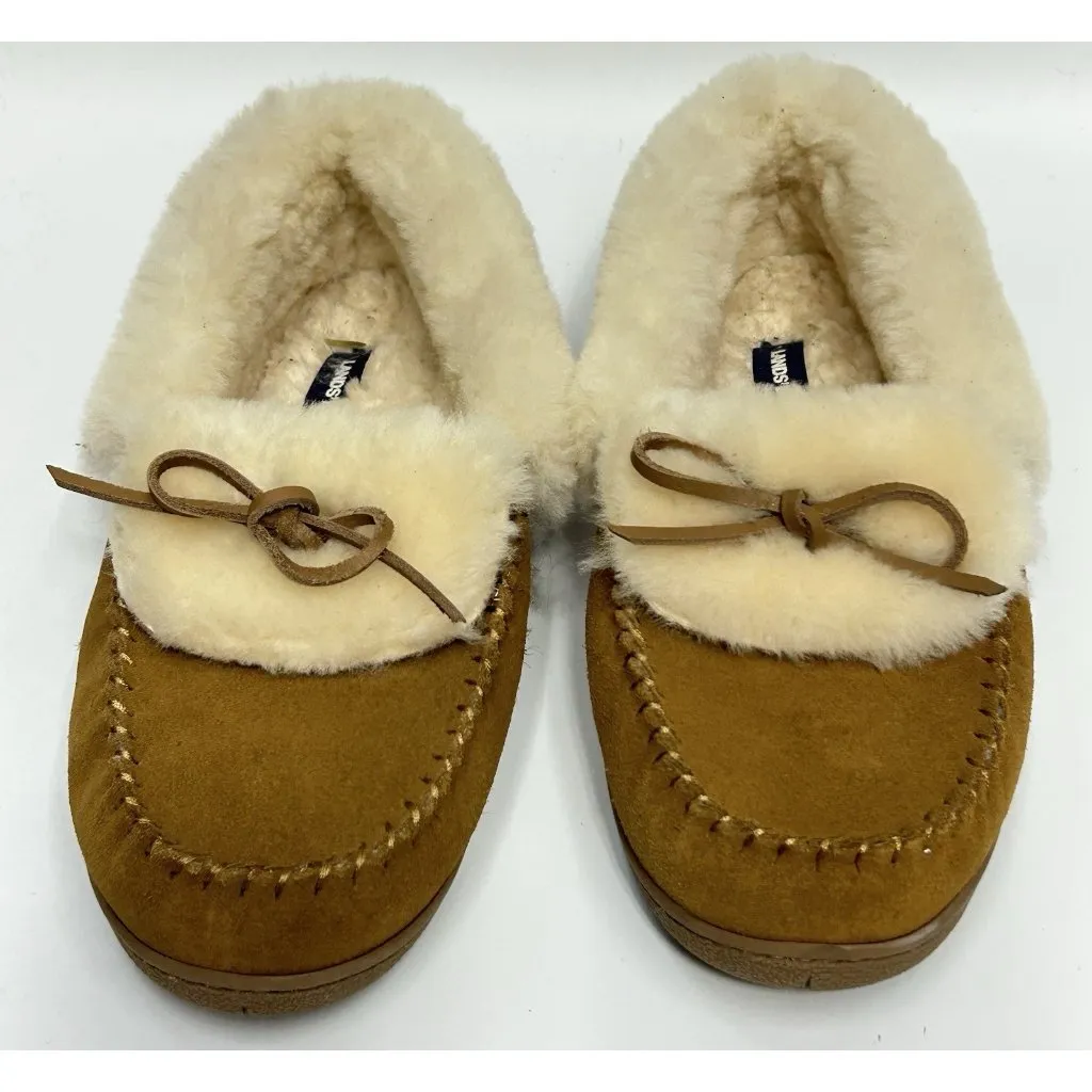 Lands' End Womens Moccasin Slippers Fluffy Lined Inddor Outdoor Sz 10 Brown EUC - Image 3