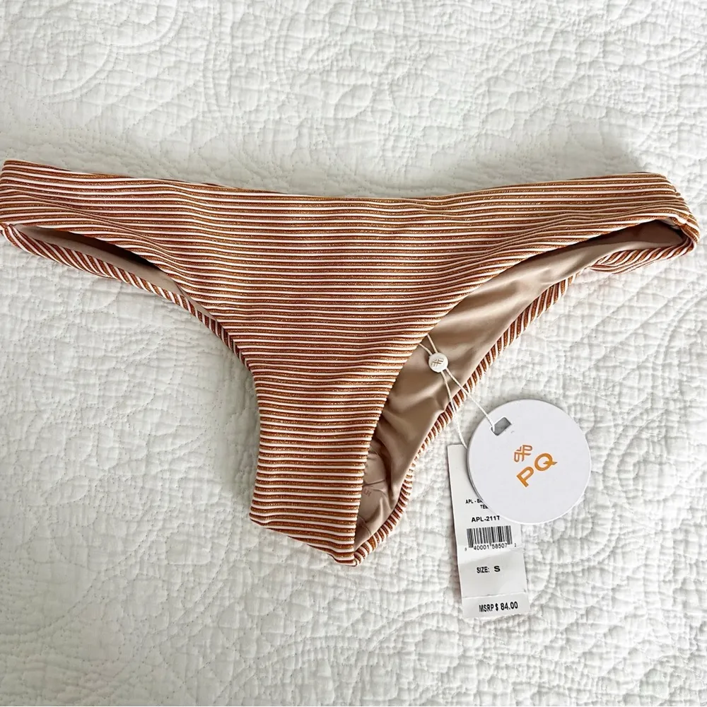 PQ Swim Aperol Stripe Bikini Teeny Bottom Gold Size Small S NWT - Image 2