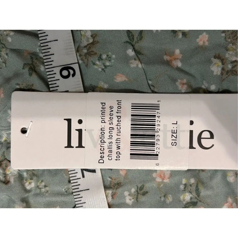 🆕 Liv & Lottie printed chalice long sleeve top with ruched front Juniors size L Green Size L - Image 8