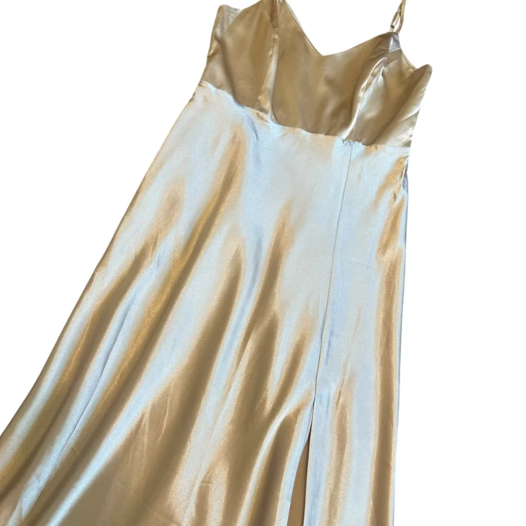Birdy Grey Jay Strappy Tank Satin Dress Gown Bridesmaid Gold Size Medium NWT - Image 5