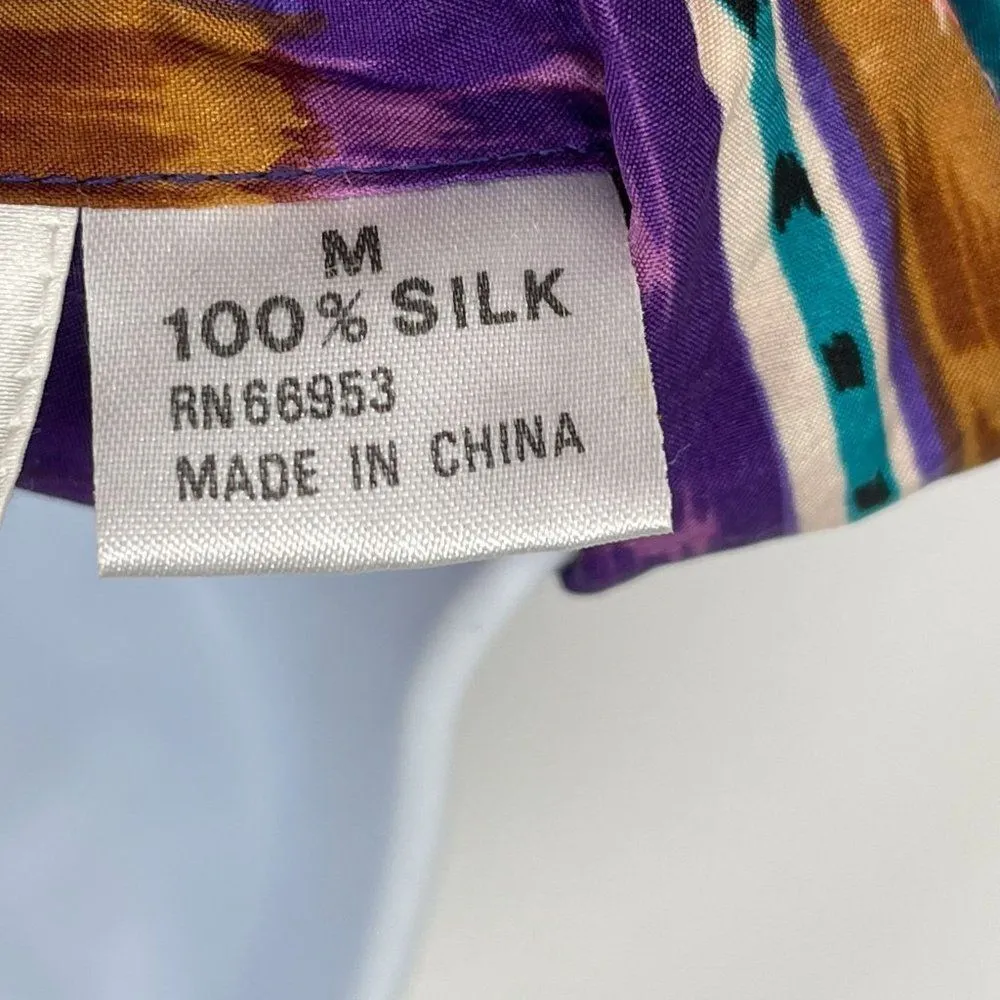 Vintage 80's Leslie Fay 100% Silk Abstract Colorful Retro Print Tunic Blouse - Image 9
