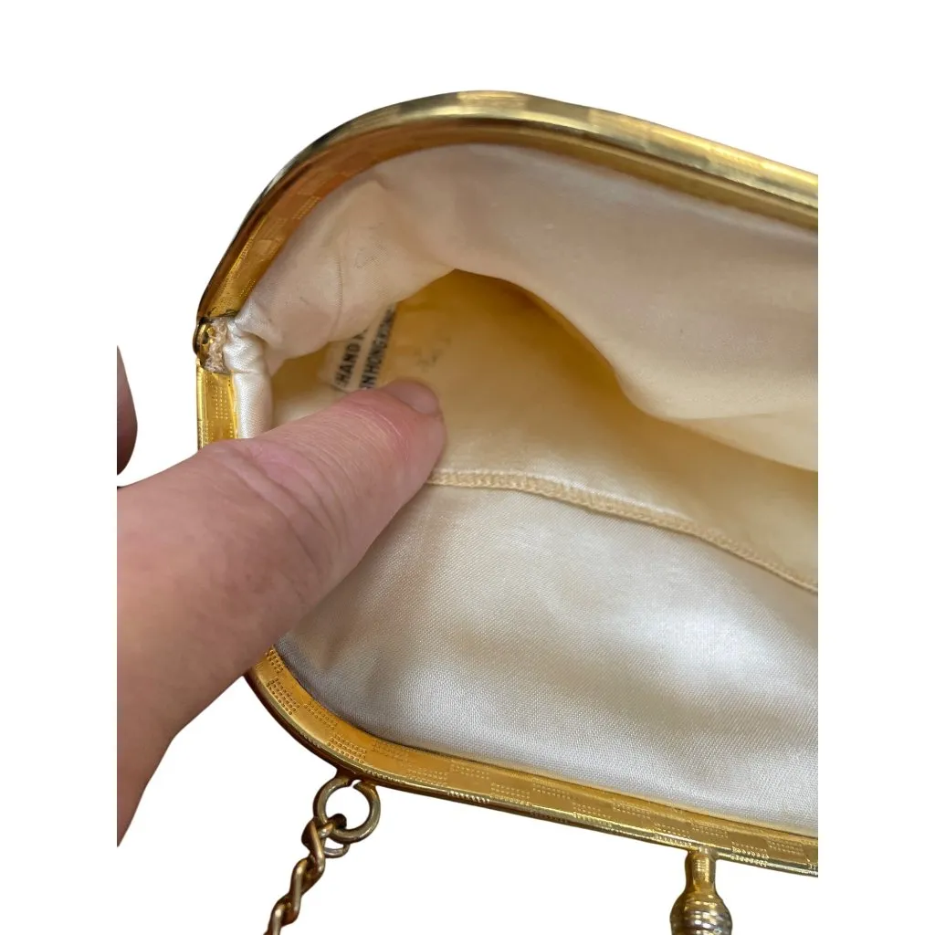 Vintage Honk Kong Pearl Flower Beaded Evening Clutch Purse SKU 9477 White - Image 12