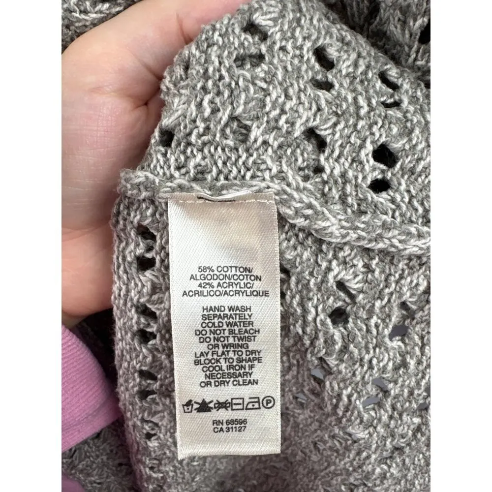 DKNY Jeans Womens Small Gray Crochet Knit Cardigan Sweater - Image 6