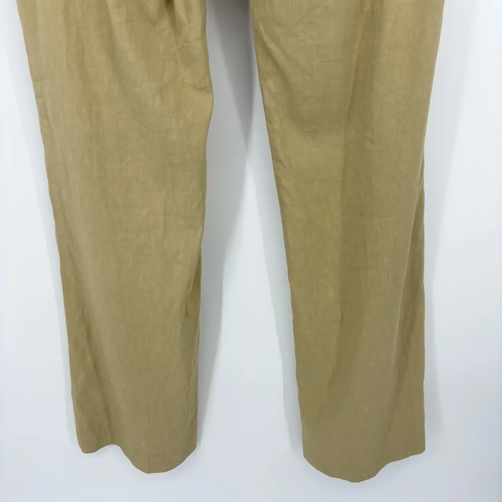 Theory Linen Pants Size 8 Khaki Wide Leg Valens - Image 7