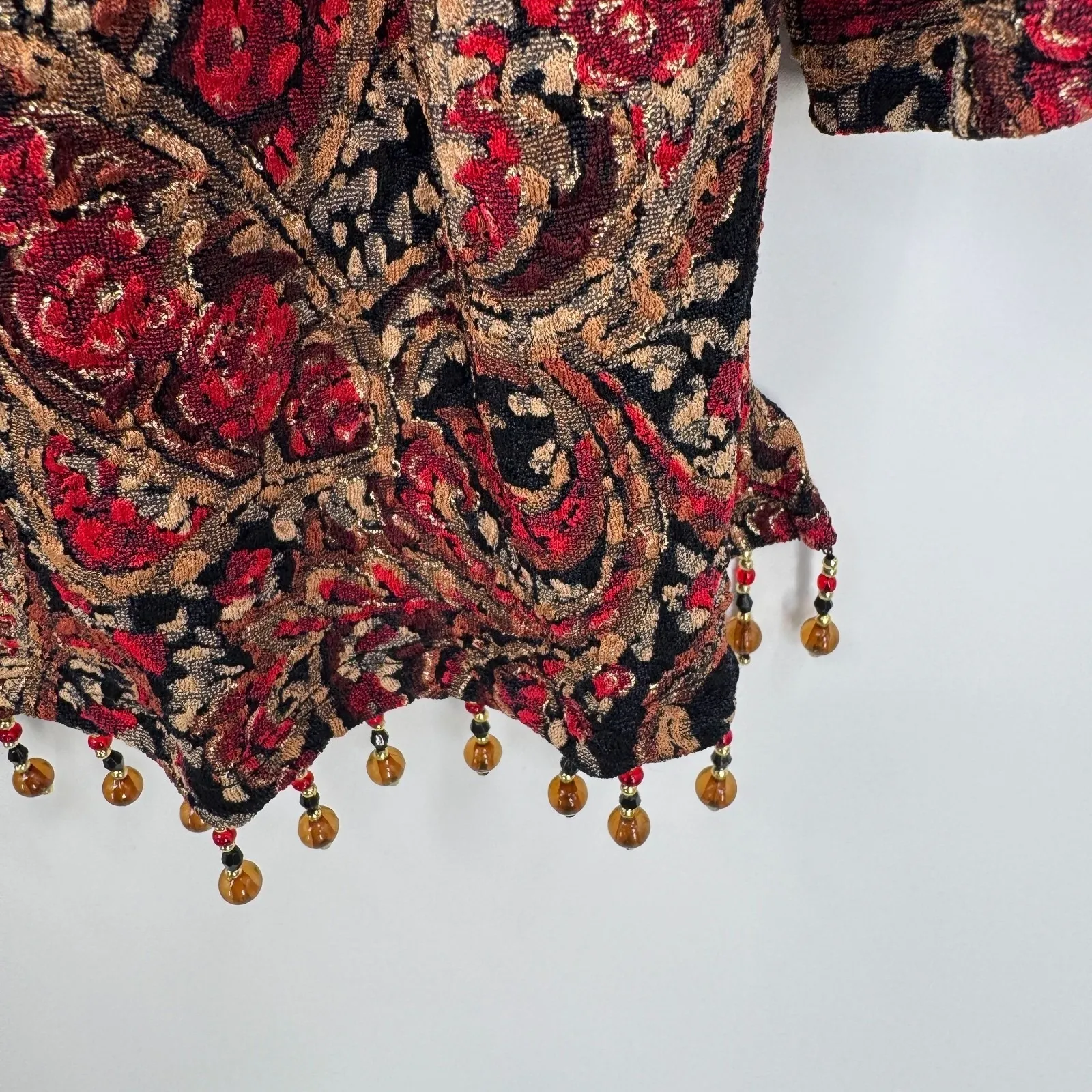 Vintage Coldwater Creek Long Sleeve Top Womens XL Red Paisley Beaded‎ Fairy - Image 5