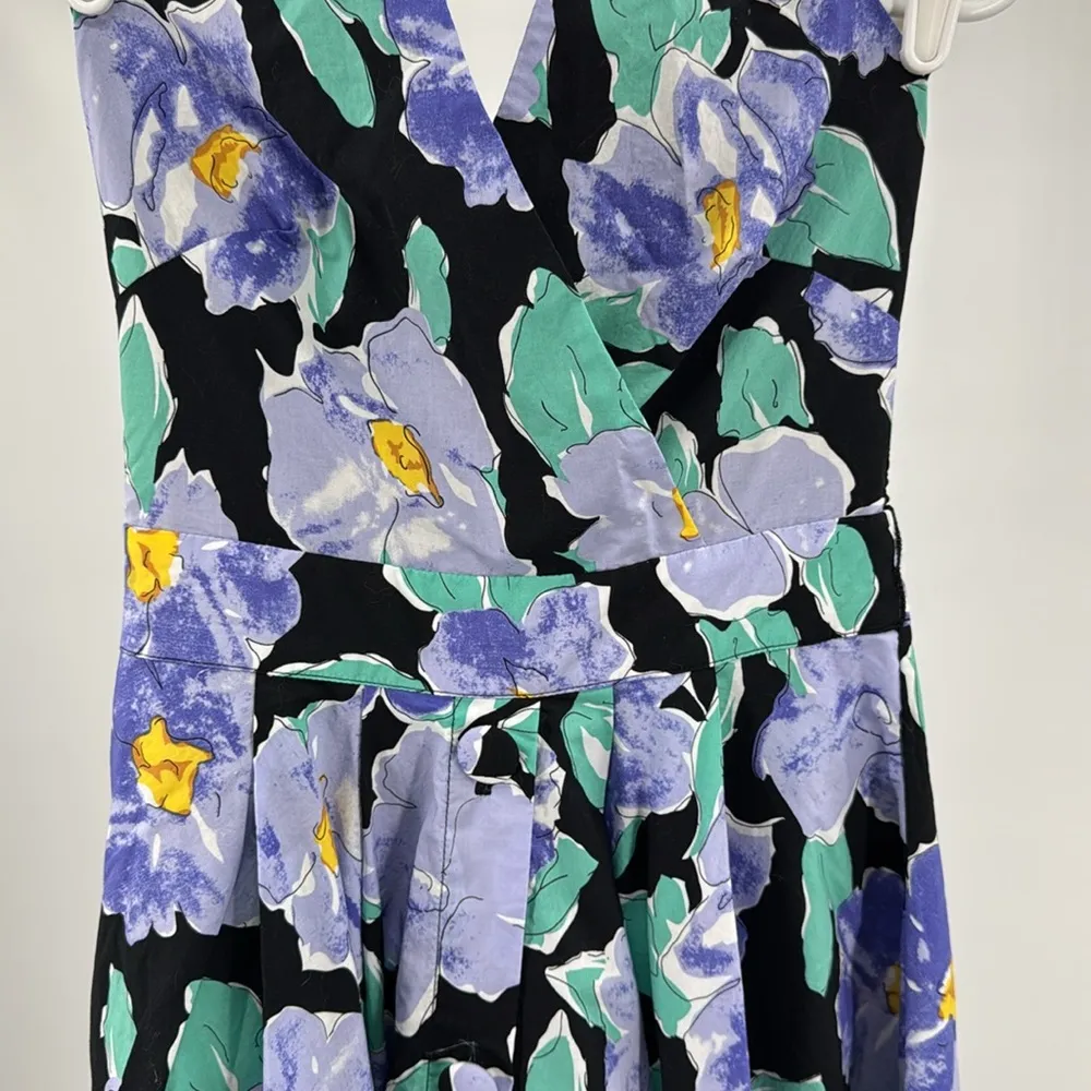 Unique Vintage Black and Blue Floral halter swing Dress 4 pin up 50s costume - Image 4