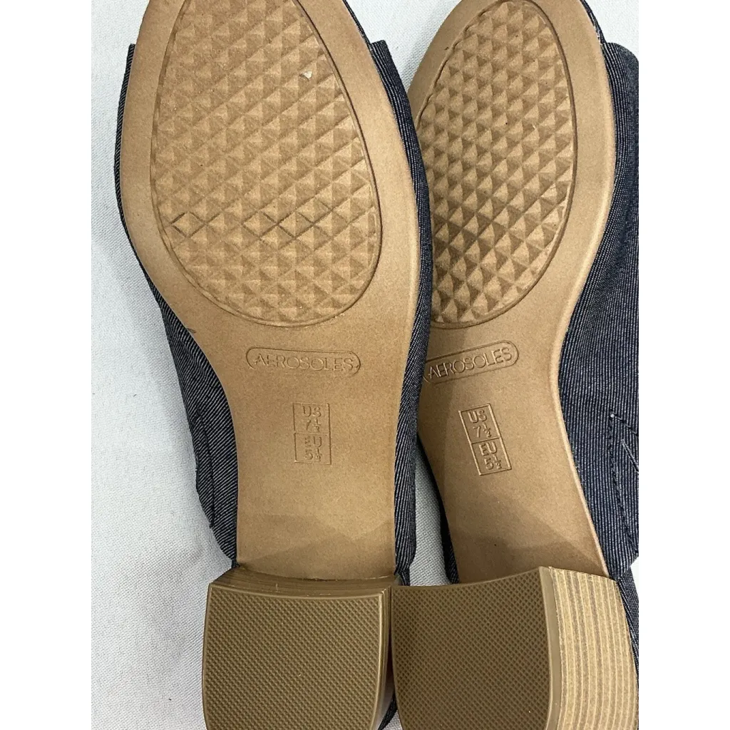 Womans Aerosoles Heel Rest Mid Term Mules 7.5 M Blue Slip On Peep Toe Block Heel - Image 8