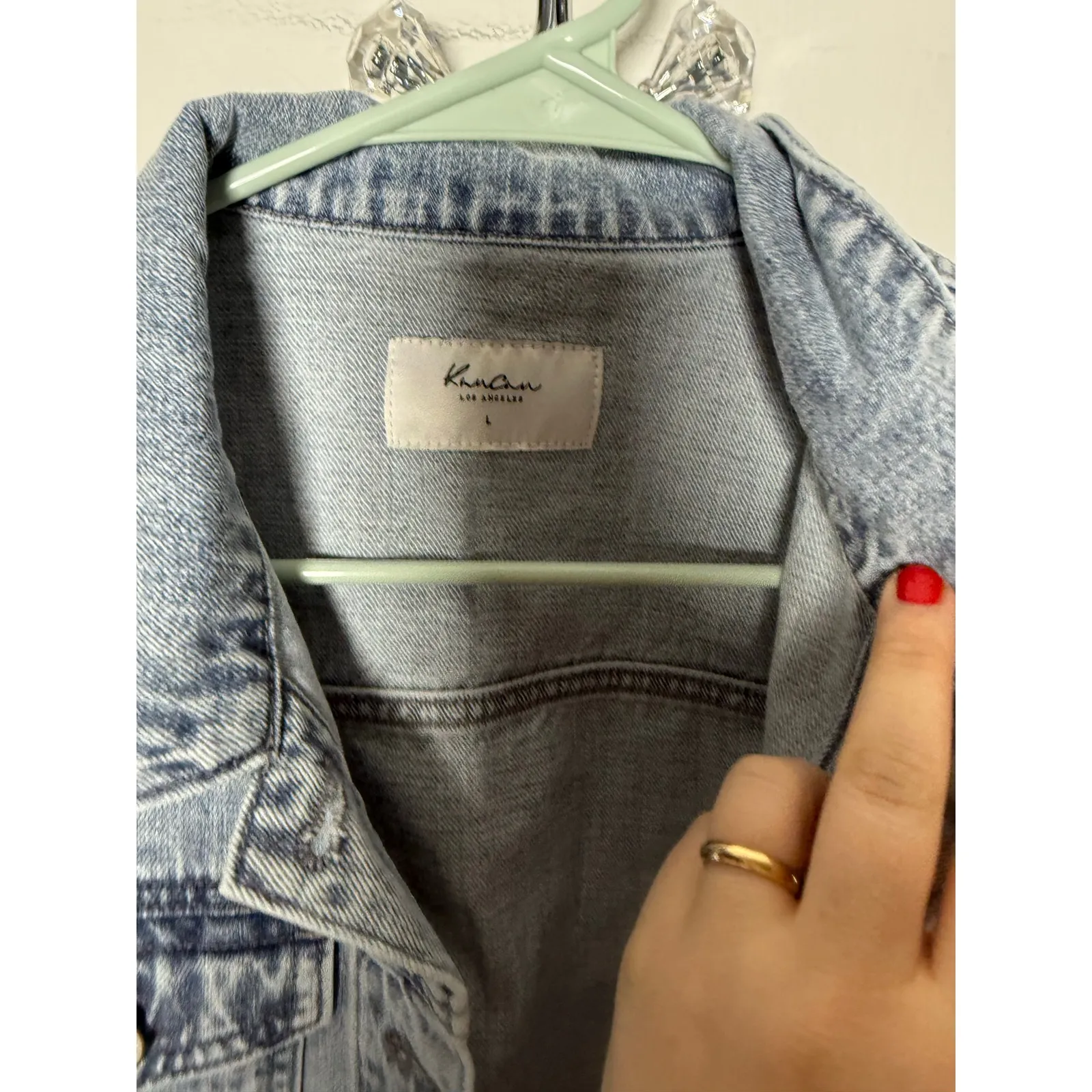 Kancan Light Wash Peplum Denim Jean Jacket Women's Size Large Blue - Image 5