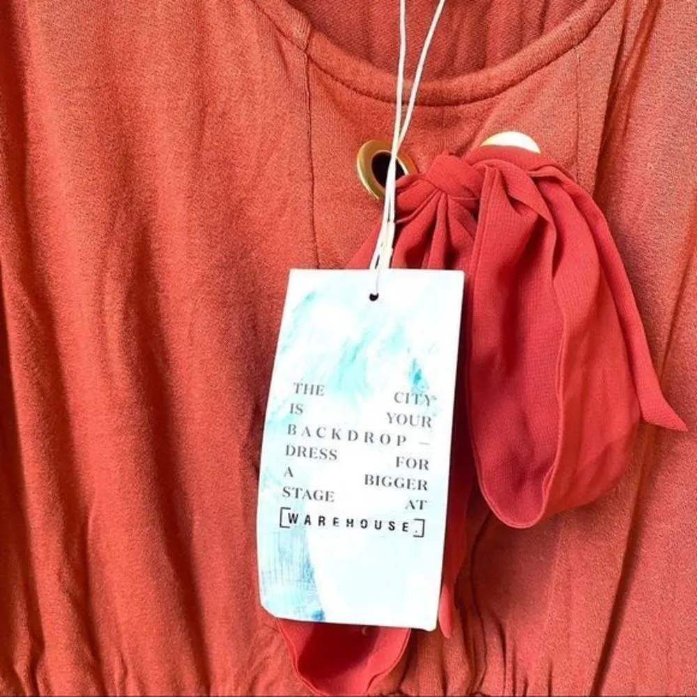 WAREHOUSE Tie Front Midi Dress NWT‎ Gold Size 8 - Image 3