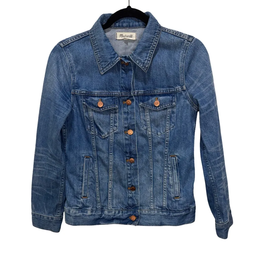 Madewell Blue Distressed Cotton Denim Jacket M - Image 2