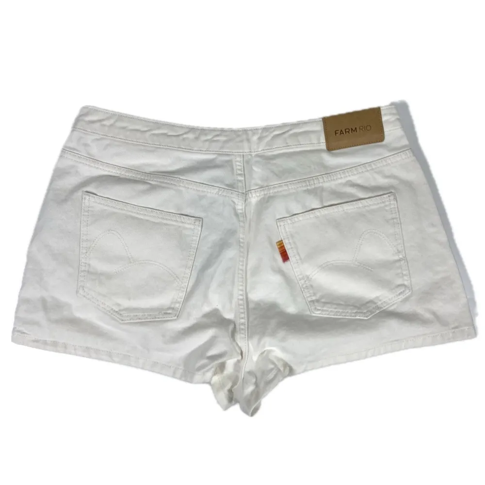 Farm Rio Crochet Detail Cotton Denim Shorts White Size 33 NWT - Image 14