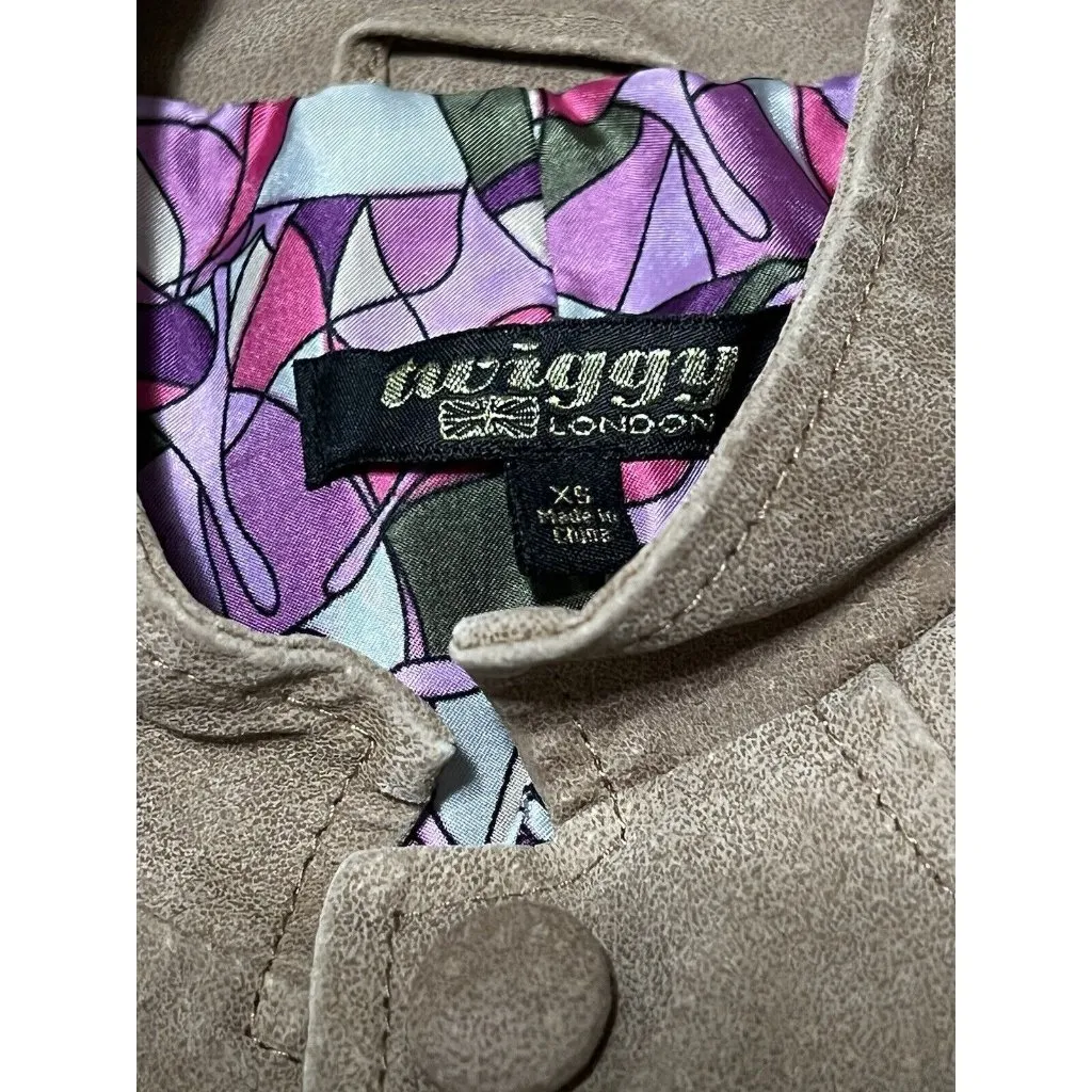 Twiggy London Tan Genuine Leather Button Down Coat Size XS Military Modern City Brown - Image 3