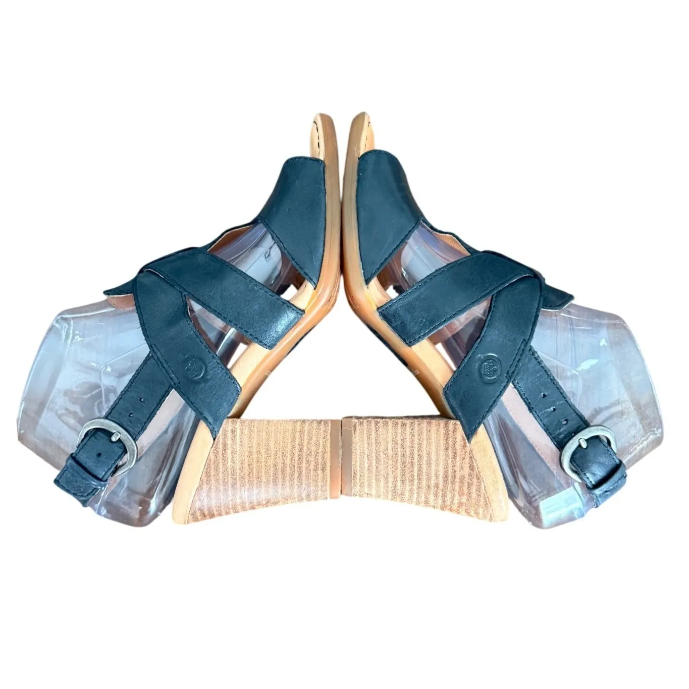 Born Black Leather Strappy Block Heel Slingback Sandals Women's Size 6M - Image 3