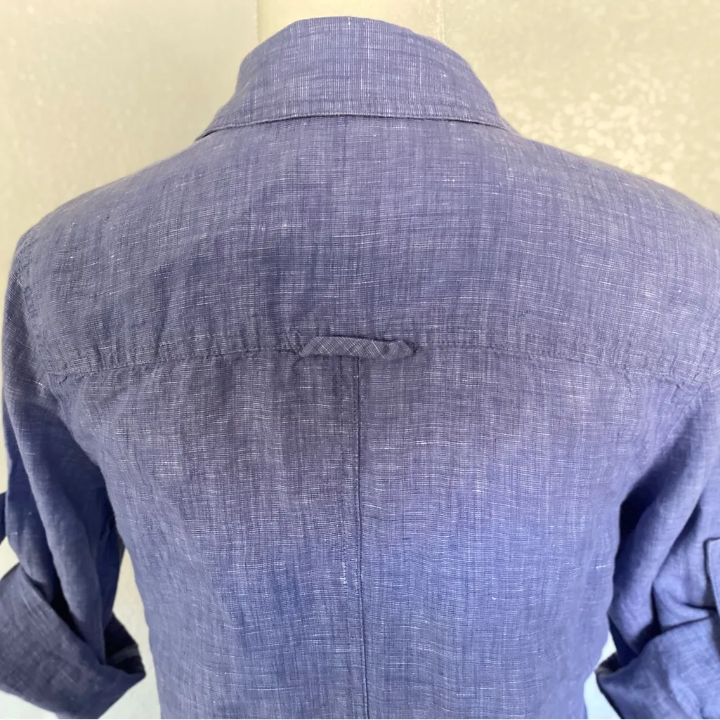 Tommy Bahama Blue Denim Chambray
Front Tie Roll Tab Sleeve Shirt Dress Sz XS - Image 6