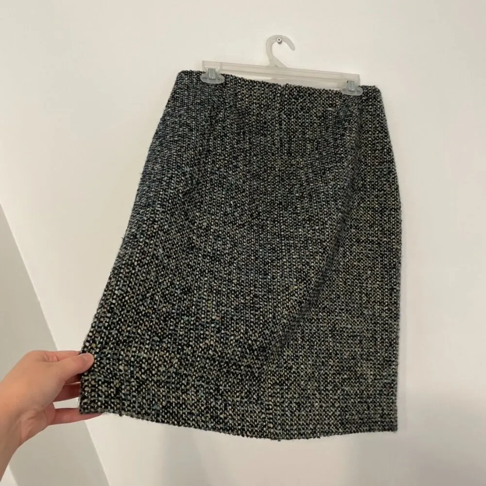 TALBOTS Navy Blue Cream Beige Blue Tan Tweed Preppy Work Straight Pencil Skirt - Image 14