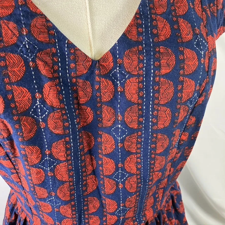 Mata Traders Women's Blue and Orange Print Dress Size S Cotton Pockets Boho - Image 10