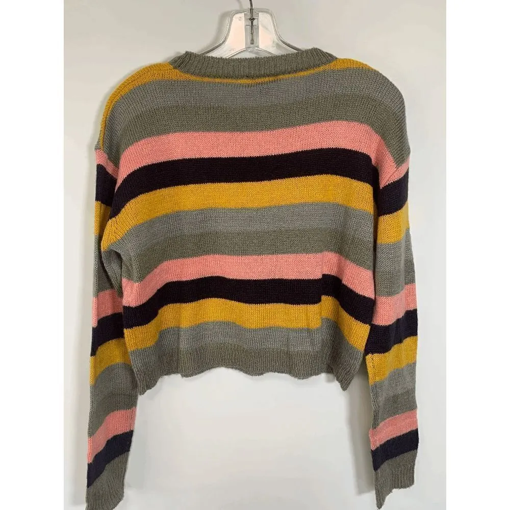 TIMING Women's Tight-Knit Multicolor Stripe Pullover Crop Sweater Size M - Image 5