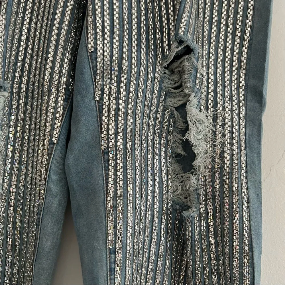 Patrick Starr Fashion to Figure Turn Up High Rise Rhinestone Jeans Sze 14 - Image 2