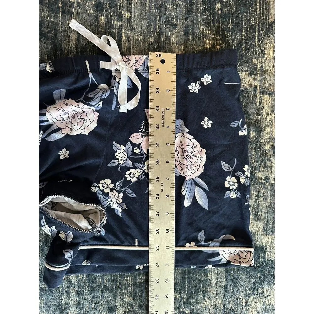 LJONES NEW YORK Navy Blue Floral Print Pajamas Shirt/Short Set Size Medium - Image 10