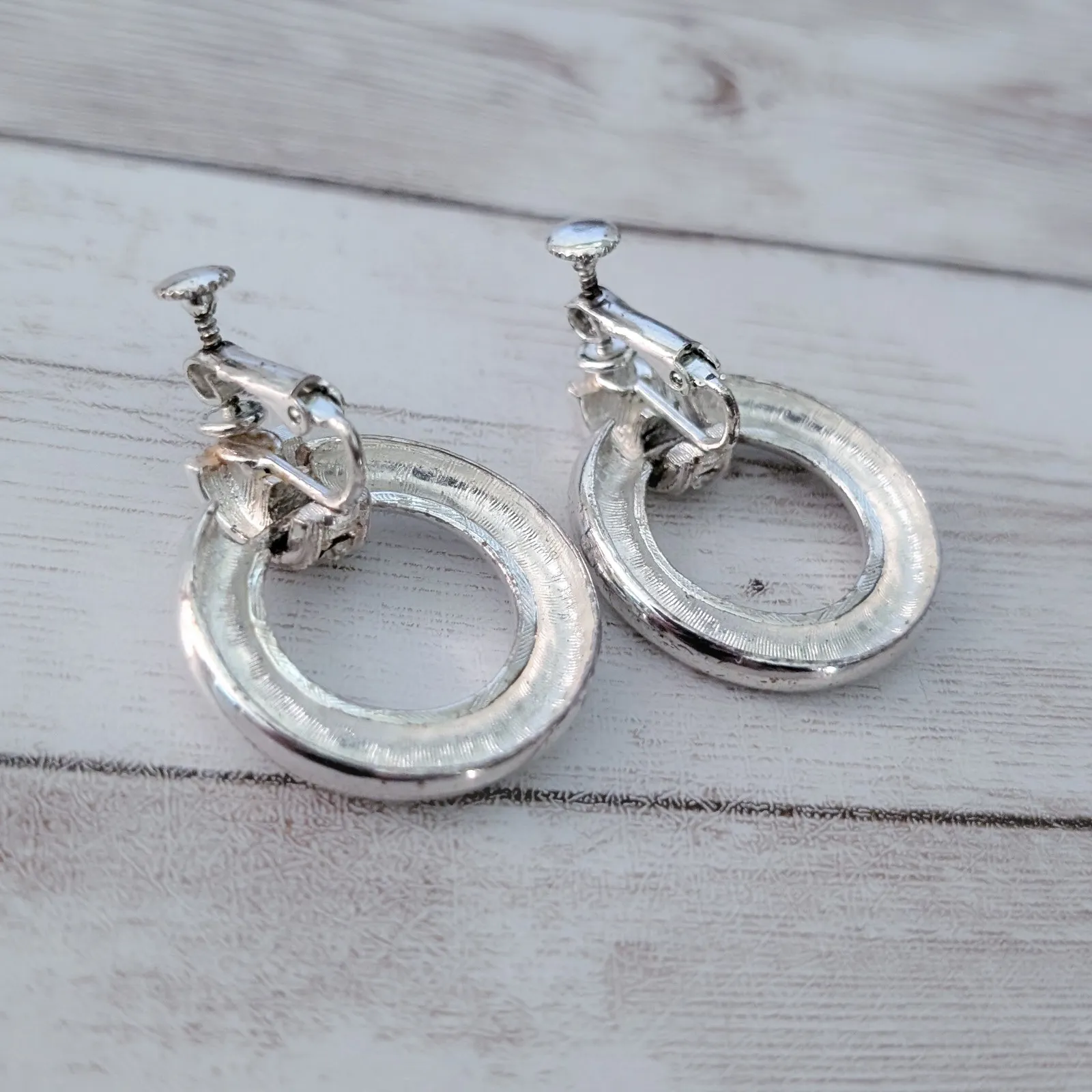 Vintage Screw On Earrings Silver Tone Dangle - Image 6