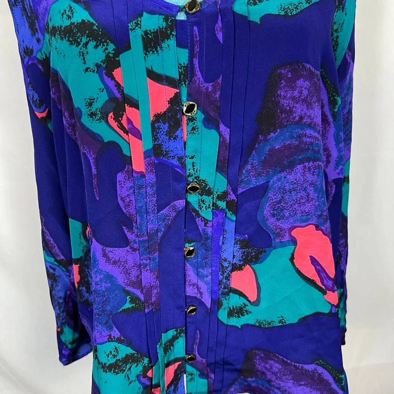 VIBRANT YUMI KIM 100% Silk Abstract Print Blouse - Image 2