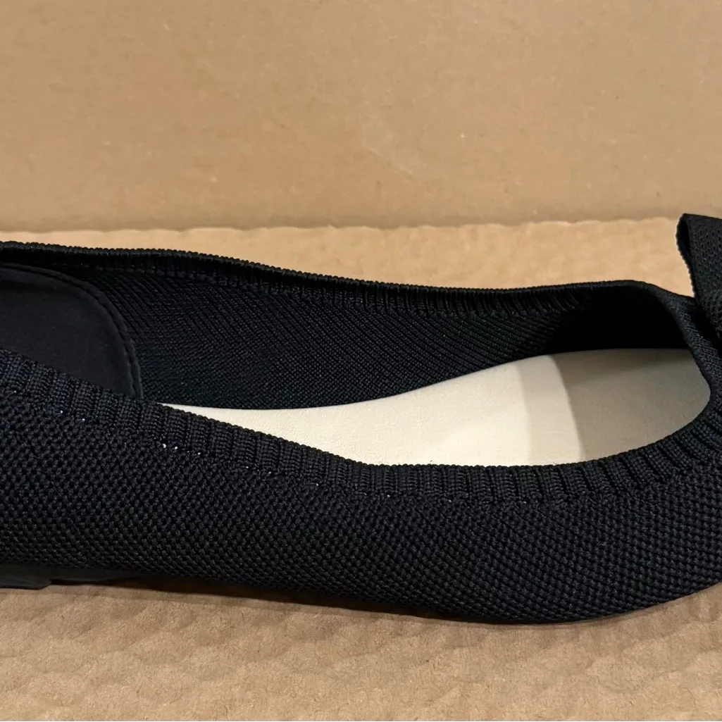 TAHARI Athens Black Bow Slip On Knit Ballerina Pointy Toe Classic Flats Size 9 - Image 5